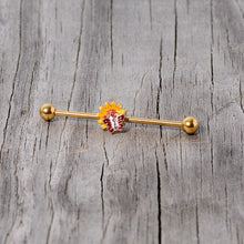 Load image into Gallery viewer, 14G Gold Tone Red Yellow Butterfly Flower Industrial Barbell 38mm