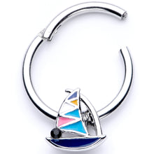 Load image into Gallery viewer, 16G 3/8 Black Gem Pink Teal Nautical Sailboat Hinged Segment Ring