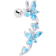 Load image into Gallery viewer, 16G 1/4 Aqua CZ Gem Butterflies Left Ear Cartilage Tragus