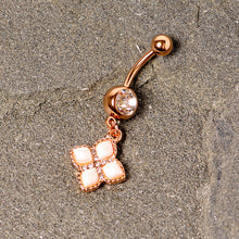 Load image into Gallery viewer, Clear Gem Rose Gold Tone Royal Renaissance Dangle Belly Ring