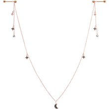 Load image into Gallery viewer, 14G 9/16 Black Gem Rose Gold Tone Moon Dangle Nipple Chain