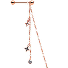 Load image into Gallery viewer, 14G 9/16 Black Gem Rose Gold Tone Moon Dangle Nipple Chain