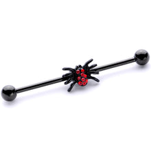 Load image into Gallery viewer, 14G Red Gem Black Spider Halloween Industrial Barbell 38mm