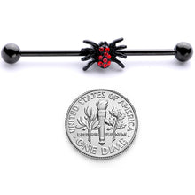 Load image into Gallery viewer, 14G Red Gem Black Spider Halloween Industrial Barbell 38mm