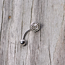 Load image into Gallery viewer, 16G 5/16 Clear Gem Retro Peace Sign Curved Eyebrow Ring