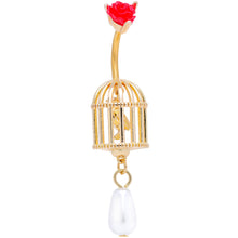 Load image into Gallery viewer, Red Flower Gold Tone Birdcage Dangle Belly Ring