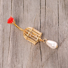 Load image into Gallery viewer, Red Flower Gold Tone Birdcage Dangle Belly Ring