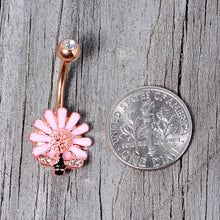 Load image into Gallery viewer, Clear Gem Rose Gold Tone Pink Daisy Bee Belly Ring
