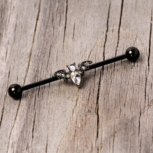 Load image into Gallery viewer, 14G Clear Gem Black Bat Halloween Industrial Barbell 38mm