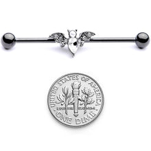 Load image into Gallery viewer, 14G Clear Gem Black Bat Halloween Industrial Barbell 38mm