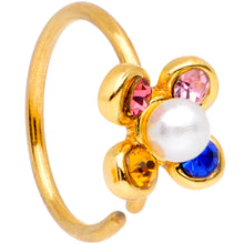 Load image into Gallery viewer, 20G 5/16 Pink Blue Gem Gold Tone Flower Nose Hoop