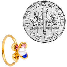 Load image into Gallery viewer, 20G 5/16 Pink Blue Gem Gold Tone Flower Nose Hoop