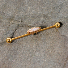 Load image into Gallery viewer, 14G Clear CZ Gem Gold Tone Texture Industrial Barbell 38mm