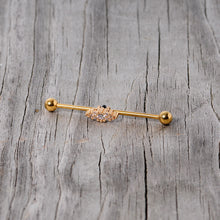 Load image into Gallery viewer, 14G Clear CZ Gem Gold Tone Texture Industrial Barbell 38mm