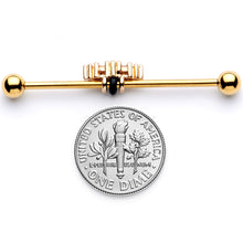 Load image into Gallery viewer, 14G Clear CZ Gem Gold Tone Texture Industrial Barbell 38mm