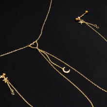 Load image into Gallery viewer, 14G 5/8 Aurora Gem Gold Tone Heart Star Nipple Chain Necklace