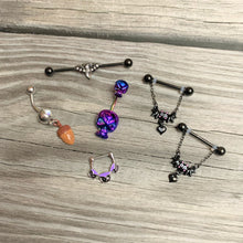 Load image into Gallery viewer, Rainbow Scary Double Skull Halloween Double Mount Belly Ring
