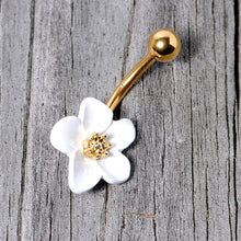 Load image into Gallery viewer, Gold Tone Spring Blossom Pretty White Flower Belly Ring