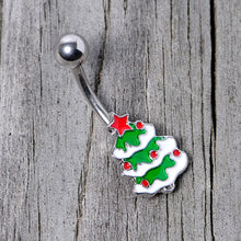 Load image into Gallery viewer, Green Red White Christmas Tree Holiday Belly Ring