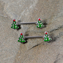 Load image into Gallery viewer, 14G 9/16 Clear Red Gem Christmas Tree Barbell Nipple Ring Set