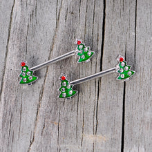Load image into Gallery viewer, 14G 9/16 Clear Red Gem Christmas Tree Barbell Nipple Ring Set