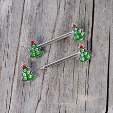 Load image into Gallery viewer, 14G 9/16 Clear Red Gem Christmas Tree Barbell Nipple Ring Set