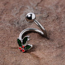 Load image into Gallery viewer, Red Gem Holly Berry Holiday Christmas Spiral Twister Belly Ring