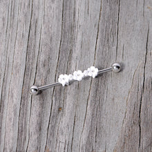 Load image into Gallery viewer, 14G Clear Gem White Flower Industrial Barbell 38mm