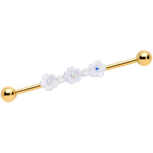 Load image into Gallery viewer, 14G Aurora Gem Gold Tone Flower Industrial Barbell 38mm