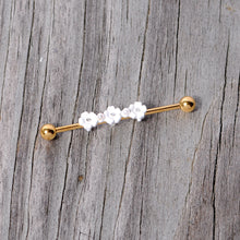 Load image into Gallery viewer, 14G Aurora Gem Gold Tone Flower Industrial Barbell 38mm