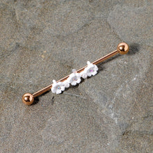 Load image into Gallery viewer, 14G Aurora Gem Rose Gold Tone Flower Industrial Barbell 38mm