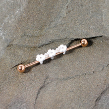 Load image into Gallery viewer, 14G Clear Gem Rose Gold Tone Flower Industrial Barbell 38mm