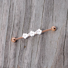 Load image into Gallery viewer, 14G Clear Gem Rose Gold Tone Flower Industrial Barbell 38mm