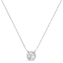 Load image into Gallery viewer, AGS Certified 10K White Gold 1/3 Cttw Bezel Set Round Diamond Solitaire 16-18" Adjustable Pendant Necklace (I-J Color, SI1-SI2 Clarity)