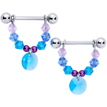Load image into Gallery viewer, 14G 5/8 Pink Aqua Gem Disc Dangle Barbell Nipple Ring Set