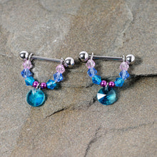 Load image into Gallery viewer, 14G 5/8 Pink Aqua Gem Disc Dangle Barbell Nipple Ring Set