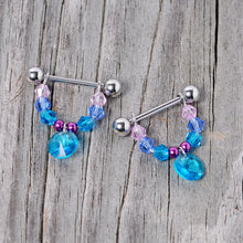 Load image into Gallery viewer, 14G 5/8 Pink Aqua Gem Disc Dangle Barbell Nipple Ring Set