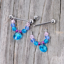 Load image into Gallery viewer, 14G 5/8 Pink Aqua Gem Disc Dangle Barbell Nipple Ring Set