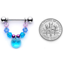 Load image into Gallery viewer, 14G 5/8 Pink Aqua Gem Disc Dangle Barbell Nipple Ring Set