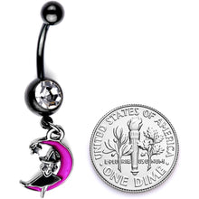 Load image into Gallery viewer, Pink Moon Black Witch Halloween Dangle Belly Ring
