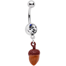 Load image into Gallery viewer, Clear Gem Brown Autumn Acorn Dangle Belly Ring