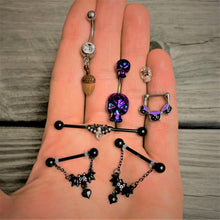 Load image into Gallery viewer, Rainbow Scary Double Skull Halloween Double Mount Belly Ring