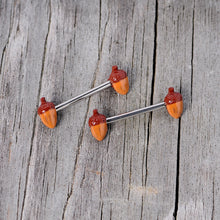 Load image into Gallery viewer, 14G 5/8 Brown Autumn Acorn Barbell Nipple Ring Set