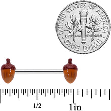 Load image into Gallery viewer, 14G 5/8 Brown Autumn Acorn Barbell Nipple Ring Set