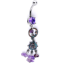 Load image into Gallery viewer, Purple Gem Solstice Sun Moon Dangle Belly Ring