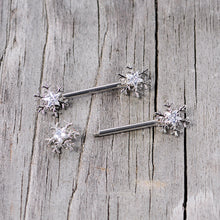 Load image into Gallery viewer, 14G 5/8 Clear Gem Snowflake Barbell Nipple Ring Set