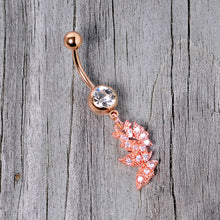 Load image into Gallery viewer, Clear CZ Gem Rose Gold Tone Trio Butterfly Dangle Belly Ring