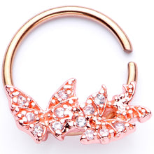 Load image into Gallery viewer, 16G 3/8 Clear CZ Gem Rose Gold Tone Trio Butterfly Seamless Ring
