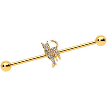 Load image into Gallery viewer, 14G Clear Gem Gold Tone Glamourpuss Cat Industrial Barbell 38mm