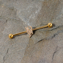 Load image into Gallery viewer, 14G Clear Gem Gold Tone Glamourpuss Cat Industrial Barbell 38mm